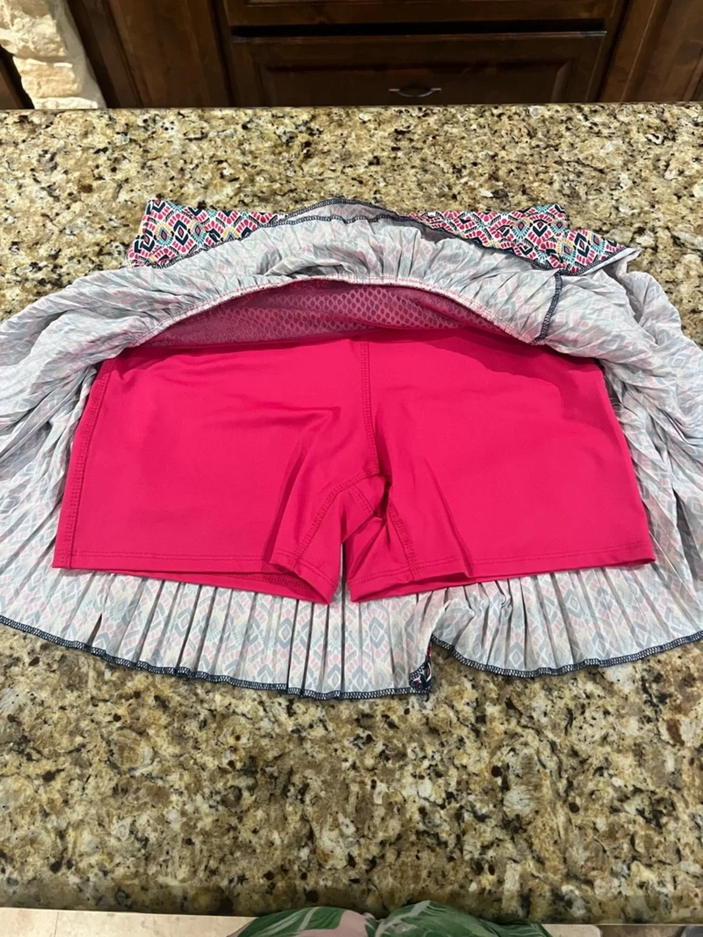 New - Lucky in Love Pink & Navy Geometric Tiered Skater Skort | Size Medium
